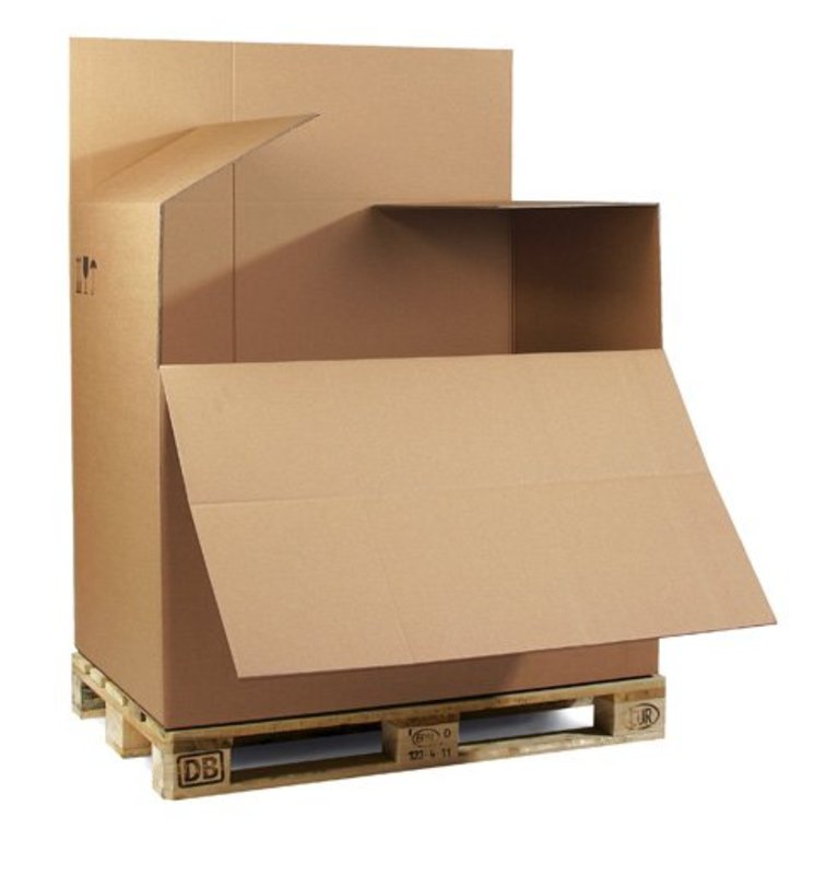 Paletten-Container 2-wellig, 1180x780x1065mm,Qual. 2.4BC 1 Euromaß, braun, 1cbm Ladeklappe bei 750 mm