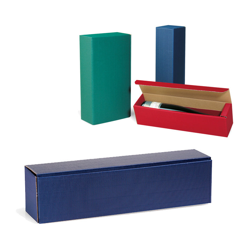 Flaschen-Präsentkarton, 385x92x96mm saphirblau, offene Welle passend für 1 Flasche