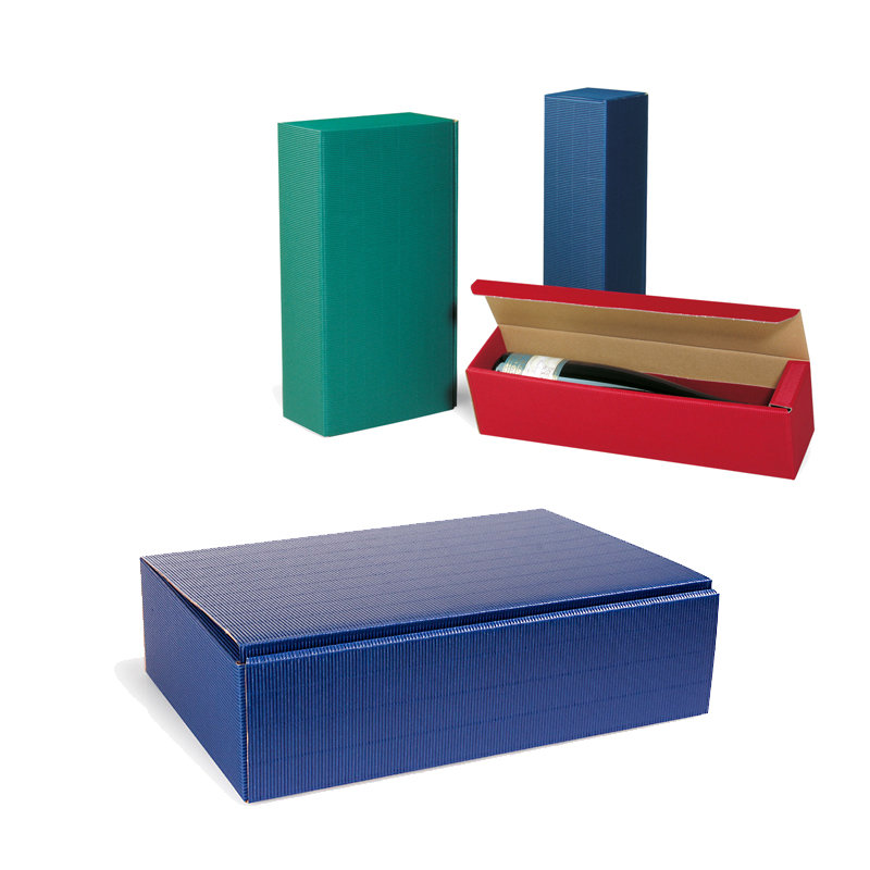 Flaschen-Präsentkarton, 363x252x94mm saphirblau, offene Welle passend für 3 Flaschen