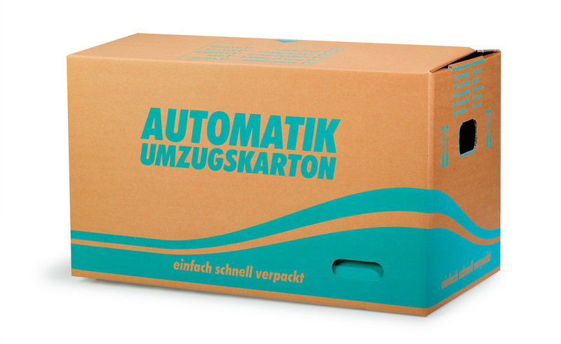 Automatik-Umzugskarton Typ V, 540x350x320mm, Qual. 2.30 EB, braun, mit Automatikboden, und Verstärkungsstreifen