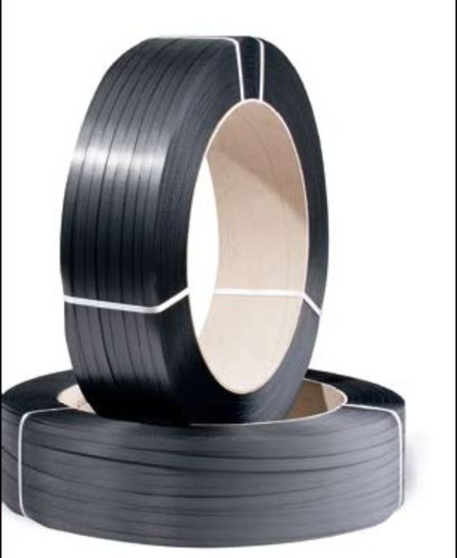 PP-Umreifungsband, 12mm breitx3000lfm, schwarz 0,55mm Stärke, für Umreifungs- maschine, Reißfestigkeit 134kp
