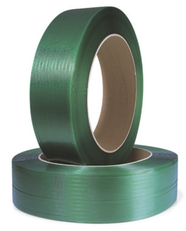 Polyesterband, geprägt, 12,7mm breitx2500lfm, grün 0,6mm Stärke, Kern 406mm Reißfestigkeit 305kp