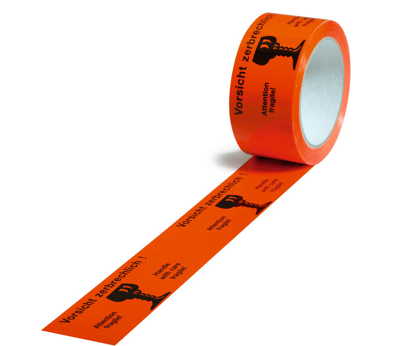 Warn-Klebebänder, 50mm breitx66lfm Aufdruck: Zerbrechlich leuchtorange