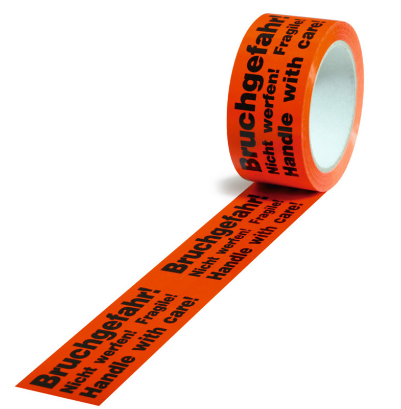 Warn-Klebebänder, 50mm breitx66lfm Aufdruck: Bruchgefahr leuchtorange