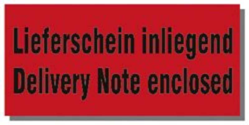 Warnetiketten, rot, 145x70mm, aus Papier mit Aufdruck 2-sprachig Delivery Note enclosed
