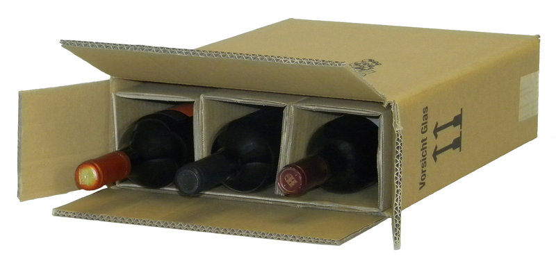 PTZ-Flaschenkarton 2-wellig, 305x110x395mm, Qual. 2.3BC braun, postgeprüft passend für 3 Flaschen