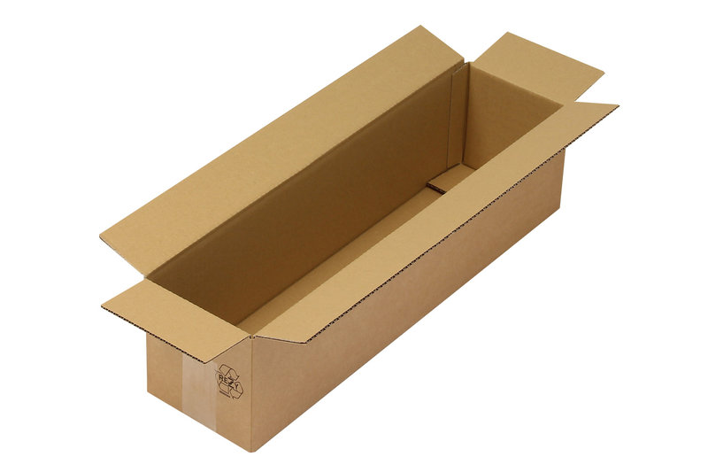 Langer Faltkarton 1-wellig, 600x150x150 mm, A1, Qual. 1.30 braun, längsseitige Öffnung Langer Faltkarton 1-wellig, 600x150x150 mm, A1, Qual. 1.30 braun, längsseitige Öffnung