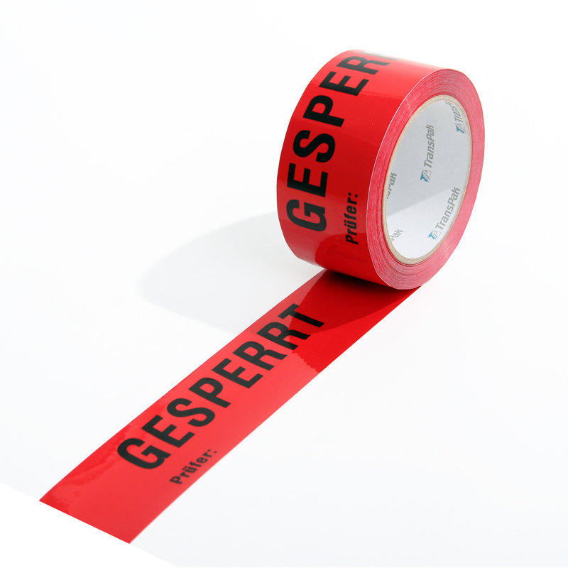 ISO Kennzeichnungsband, 50mm breitx66lfm, 52µ, PP-Band, rot, mit Aufdruck Gesperrt, nach DIN EN 9001, Acrylatkl.