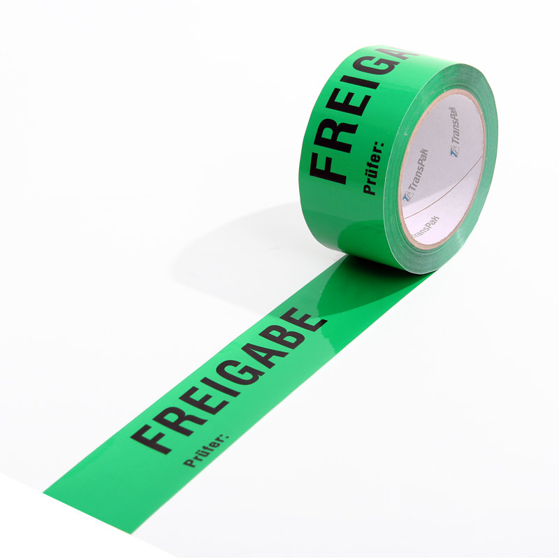 ISO Kennzeichnungsband, 50mm breitx66lfm, 52µ, PP-Band, grün, mit Aufdruck Freigabe, nach DIN EN 9001, Acrylatkl.