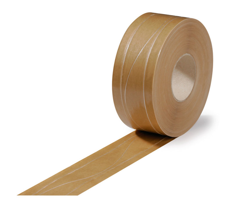 Nassklebeband, 70mm breitx200lfm, 75g/qm, braun, 2 Längs-, 1 Sinusfaden, Pflanzenleimkleber Nassklebeband, 70mm breitx200lfm, 75g/qm, braun, 2 Längs-, 1 Sinusfaden, Pflanzenleimkleber