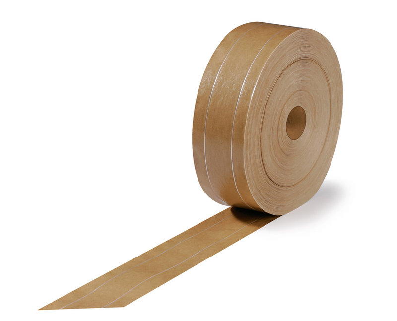 Nassklebeband, 60mm breitx200lfm, 60g/qm, braun, 2 Längsfäden, Pflanzenleimkleber Nassklebeband, 60mm breitx200lfm, 60g/qm, braun, 2 Längsfäden, Pflanzenleimkleber