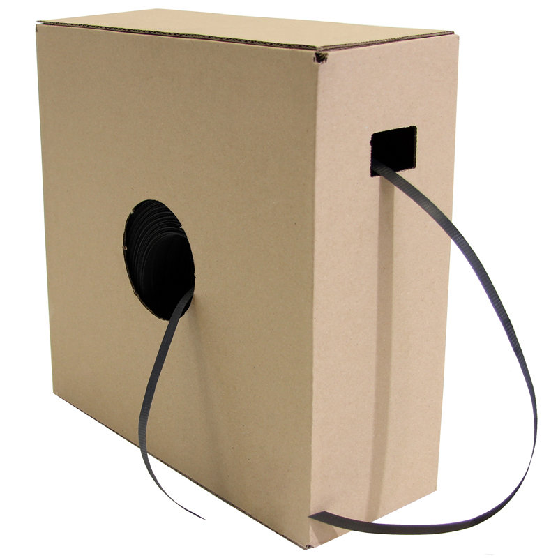 PP-Umreifungsband, 12,7mmx0,5mmx1000lfm, schwarz, im Spendekarton, Reißfestigkeit 170kp PP-Umreifungsband, 12,7mmx0,5mmx1000lfm, schwarz, im Spendekarton, Reißfestigkeit 170kp