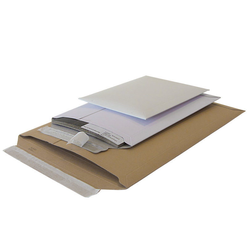 Vollpapp-Versandtasche, 175x250mm, A5, 500g/qm weiß, SK-Verschluss und Aufreißhilfe Vollpapp-Versandtasche, 175x250mm, A5, 500g/qm weiß, SK-Verschluss und Aufreißhilfe