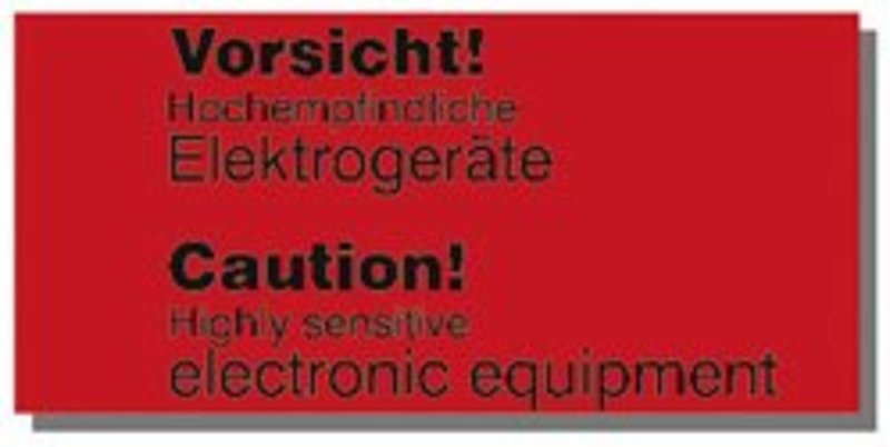 Warnetiketten, rot, 145x70mm, aus Papier mit Aufdruck 2-sprachig Sensitive electronic equip.
