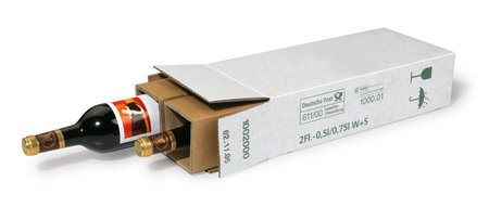 PTZ-Flaschenkarton 2-wellig, 183x95x395mm, Qual. 2.3BC weiß, postgeprüft passend für 2 Flaschen