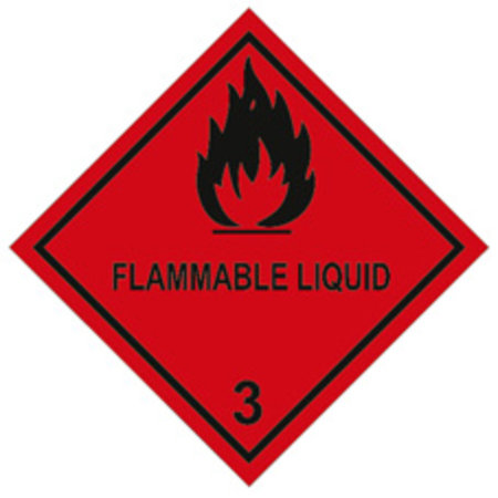 Gefahrgut-Etiketten, 100x100mm, aus Papier mit Aufdruck/Symbol Flammable Liquid, Kl. 3