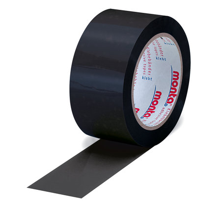 PVC-Packband, farbig, 50mm breitx66lfm, 57µ, schwarz, leise, monta 250, Naturkautschukkleber