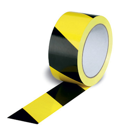 Kennzeichnungsband, 50mm breitx66lfm, 52µ, gelb/schwarz, nach DIN 4818, PVC,leise,Naturkautschukkleber