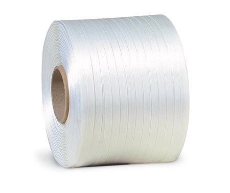 Polyester-Ballenpressenband, 9mm breitx500lfm, weiß, Reißfestigkeit 280kp, Kerndurchm. 76mm