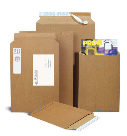 Wellpapp-Versandtasche, 370x540mm, B3, braun, SK-Verschluss und, Aufreißhilfe