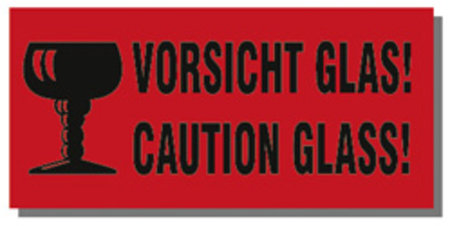 Warnetiketten, rot, 145x70mm, aus Papier mit Aufdruck 2-sprachig Caution Glass
