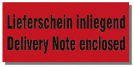 Warnetiketten, rot, 145x70mm, aus Papier mit Aufdruck 2-sprachig Delivery Note enclosed